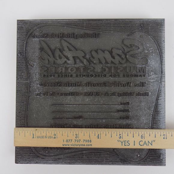 Sam Ash the complete music store rubber stamp on wood rare 7x7 - Picture 9 of 9